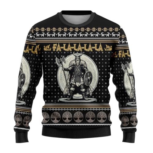 Viking Christmas Sweater, 3D Ugly Crewneck Warrior Sweatshirt for Women Mens Shirt (HN-SW17)