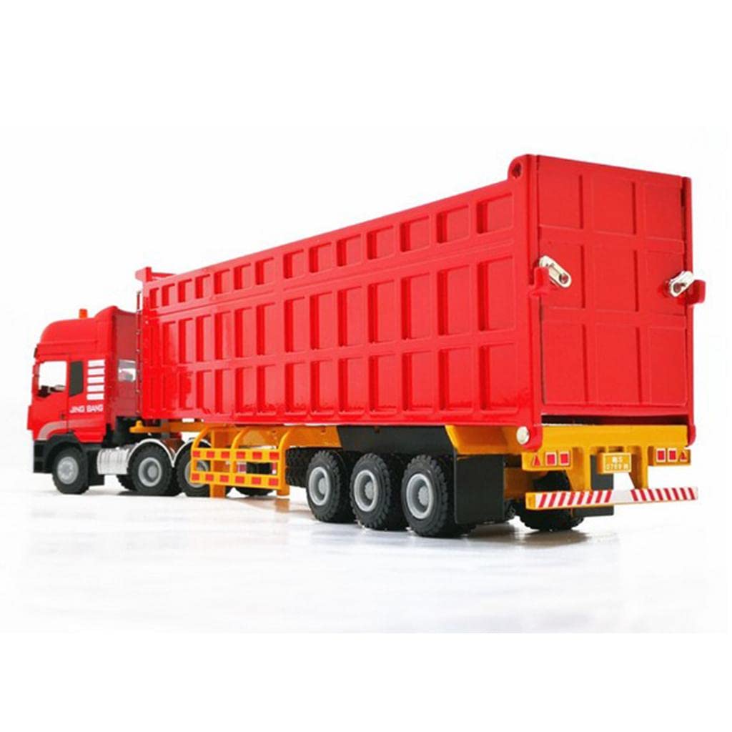 Modèle Principal Semi Remorque avec Camion Dump Maquette Voiture Engin Miniature Alliage Zinc Fonction Simulation Rotation Convient pour Collection, Rouge