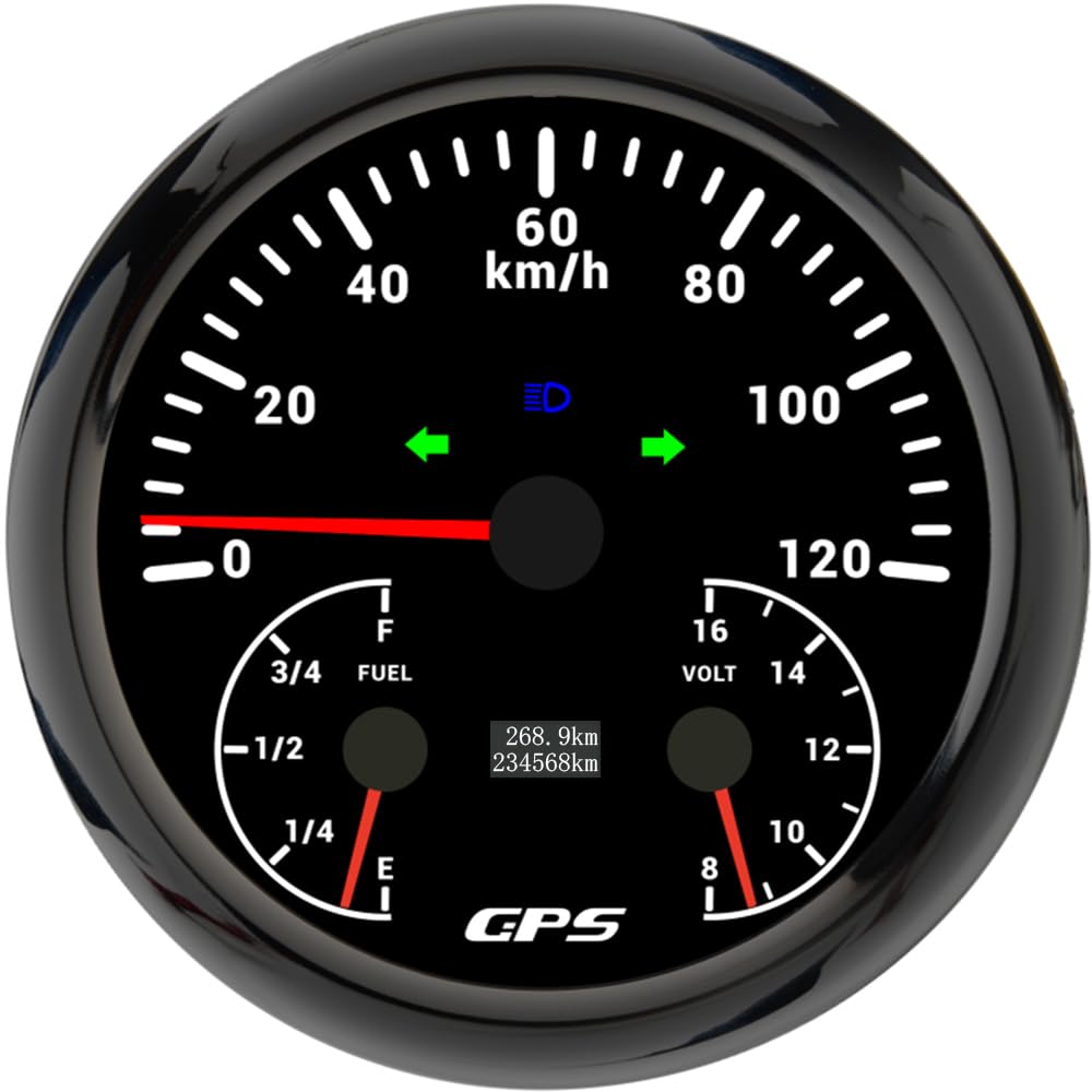 ELING Tachometr GPS 3 w 1, 110 mm, 0-120 km/h, ze wskaźnikiem poziomu paliwa, woltomierz 12 V, 7-kolorowe podświetlenie tła do samochodów ciężarowych, wózków widłowych, jachtów