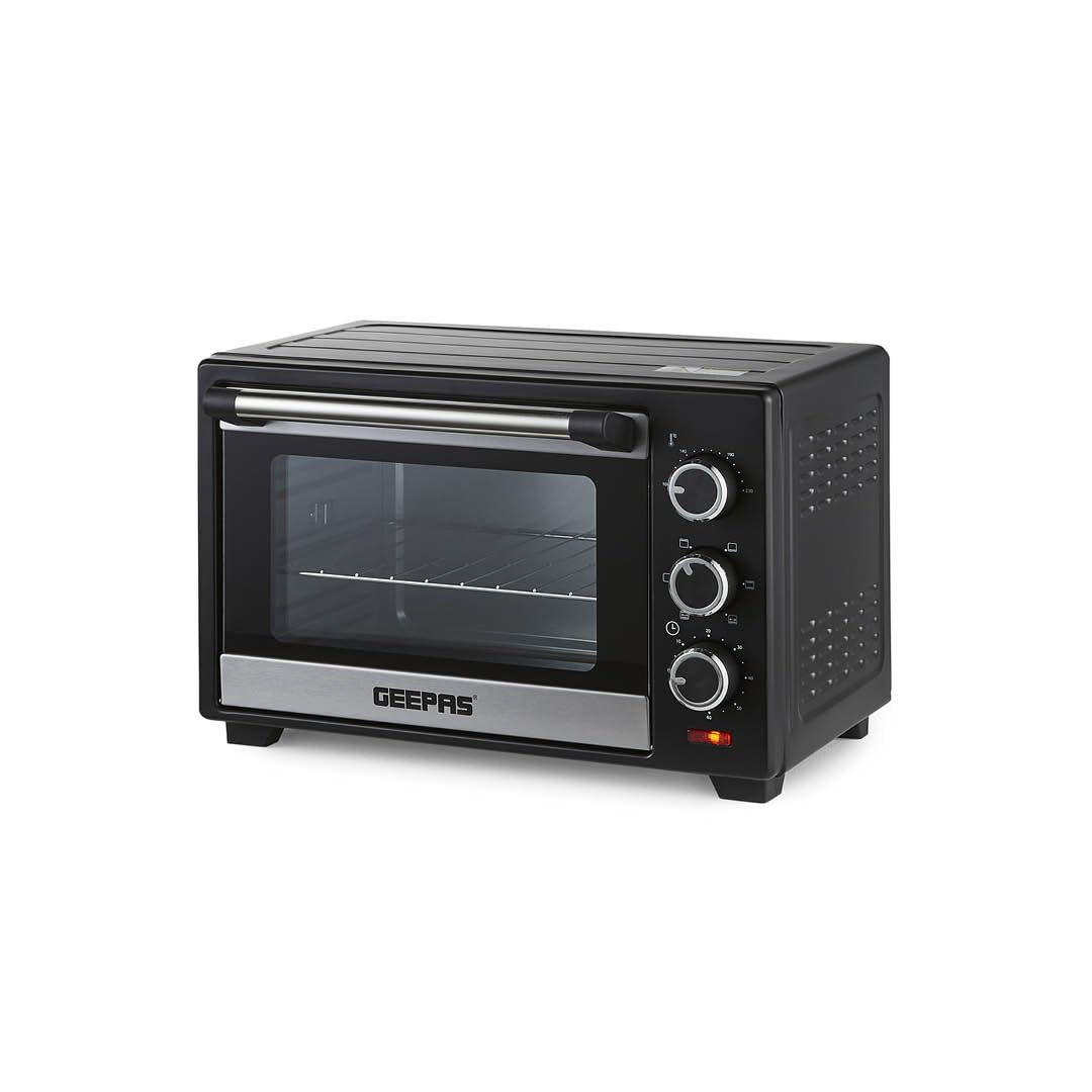 GEEPAS 19L Mini Oven & Grill | Electric Oven with Rotisserie Baking Roasting Grilling | 1280W Temp Control 100–230°C Double Glass Door 60min Timer Auto Shut Off Bell (Renewed)