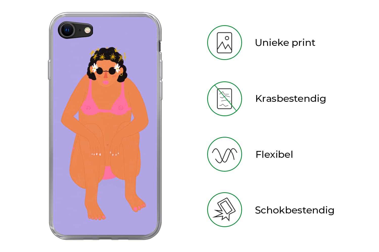 MuchoWow Funda para iPhone 7 - Mujer - Bikini - Retro - Funda de Silicona/Funda Blanda para teléfono móvil