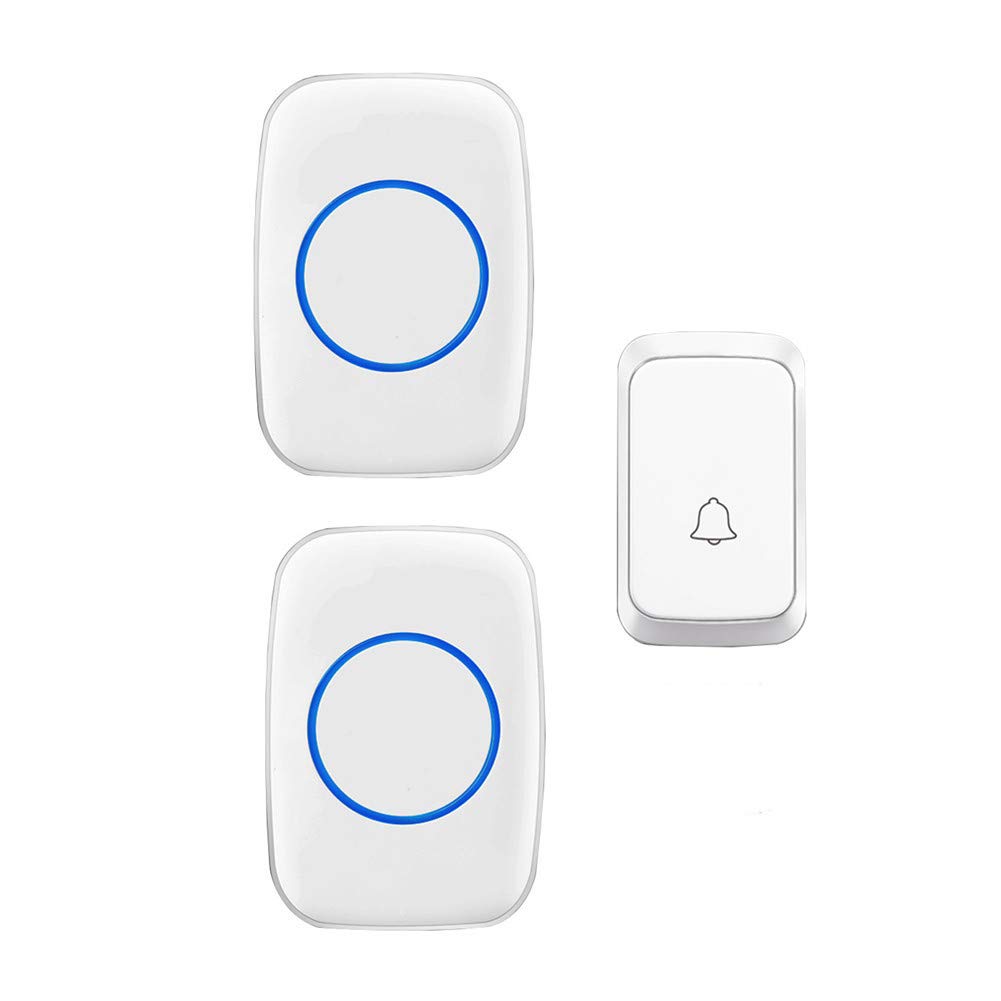 Timbre Inalámbrico Portátil con Música Y Memoria, 1 Pulsador Y 2 Receptores, Alcance De 300 M, Indicador Led, 58 Tonos De Llamada, 4 Niveles De Volumen, Color Blanco.