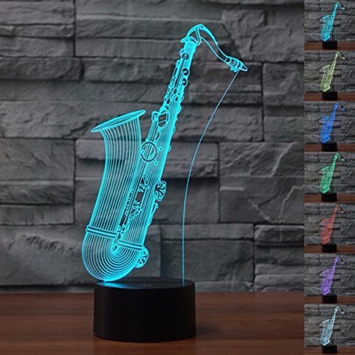 Tissen 3D Saxophone Night Light Lamp 7 Colors Mood Light Touch Switch USB Table Desk LED Light Present Kids Home Party Birthday Gift