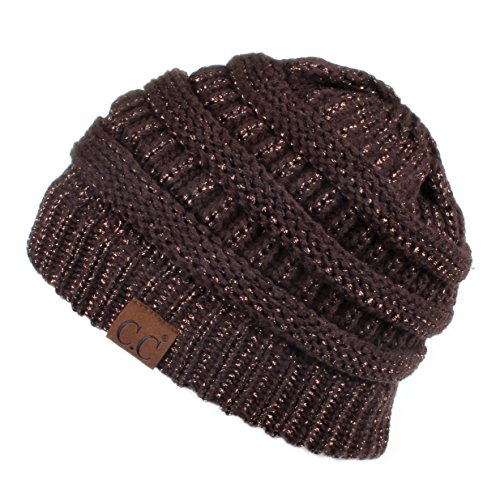 Image of C.C CC Ponytail Messy Bun BeanieTail Soft Winter Knit Stretch Beanie Hat