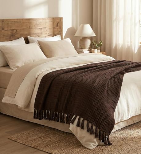 Image of 100% Cotton Waffle Weave Sofa Throw Blanket 50x60 Inches or 125x150 cms Lightweight, Soft & Breathable Couch, Bed or Chair Throw Blanket for Living or Bedroom, Coffee