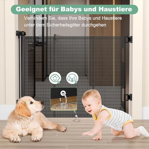 Treppenschutzgitter Ausziehbares Ohne Bohren Türschutzgitter für Babys, Babygitter & Hundegitter,140 cm Breite, 80 cm Höhe, Türschutzgitter für Treppe/Türen/Korridore/im Freien