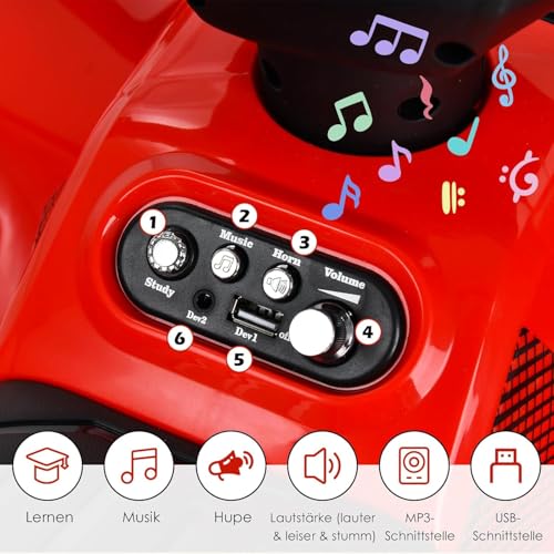 FANTASK Elektro Kinderquad Rot 2 km/h, 6V Mini Elektroquad mit Musik, Hupe und LED Scheinwerfer, Kinder Quad mit Stauraum, für Kleinkinder ab 18 Monaten – Bild 5