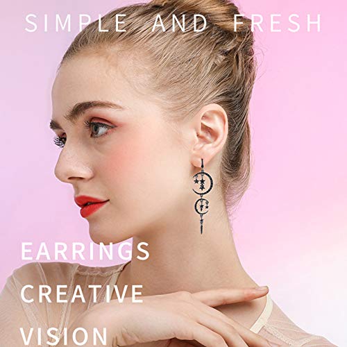 Moon and Star Drop Earrings Exaggerated Fashion Long Drop Dangle Stud Drop Earrings for Women,Black2