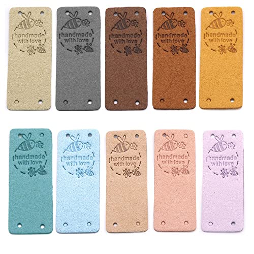 coserori 50Pcs Handmade Tags for Handmade with Love Tags Leather Tags for Clothes Gifts Bags Sewing Accessories