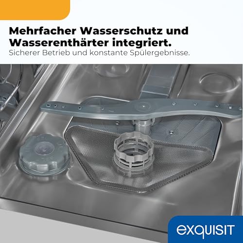Exquisit Geschirrspüler | 9 Maßgedecke, Energieeffizienzklasse E, 49 dB(A) | schmal, kompakt, 7 Programme, Eco, Intensiv, Kurz, Extra-Trocknung, Startzeitverzögerung | GSP9309-030E weiss