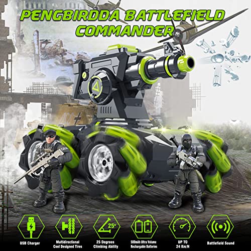 Pengbirdda Upgraded 1:16 Rc Car Tank That Shoots Water Bullets 5000 Bombs Remote Control Auto Toys For Kids 4Wd Battle Stunt Car, Birthday For Boy Girl 4 5 6 7 8 9 10 11 12 Years Old #TOP4