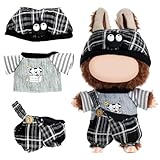 MDFULXG 1 StüCk Kleidung FüR Original, 17cm Plush Pullover Hoodie Bekleidung Diy Kinder Geschenke, Schwarz-graues Latzhosen-Set