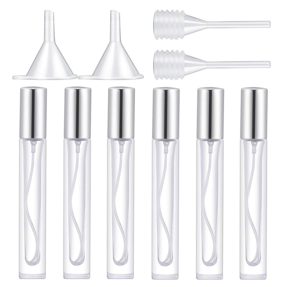 Lil Ray 10ml Perfume Atomizer for Men & Women. Refillable Glass Spray Bottle. Portable Fragrance Bottle for Travel,Party (6PCS,Silver))