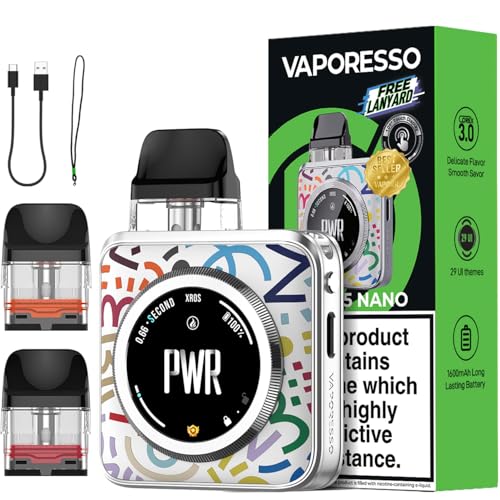 Vaporesso Xros 5 Nano Vape Kit 1.09 Touch Display 1600mAh Battery Corex 3.0 29 UI Themes 2ml vape pod - Compatible with XROS Pods Fast Charge - No Nicotine Vape Pod Kit (Color Burst)