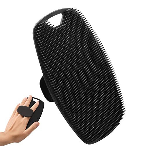 Brosse de Bain en Silicone, Brosse de Corporelle avec Crochet, Brosse Exfoliante du Corps en Silicone, Brosse de Douche Douce, Brosse de Lavage Manuelle pour Visage, Brosse de Massage Corporel (Noir)