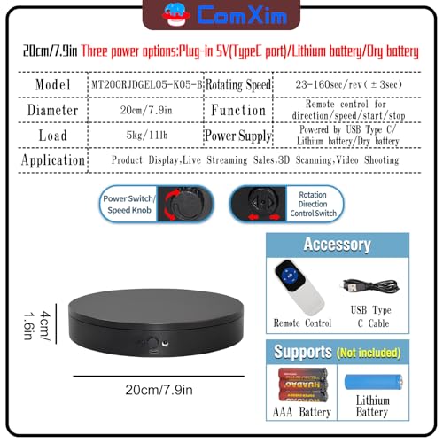 ComXim Electric Motorized Turntable with Remote, 7.87in