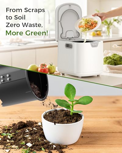 Image of Electric Composter for Kitchen, 2.5L (Max 3.3L) Smart Electric Kitchen Composter with Auto-Cleaning | Odorless | Low Noise | LED Display, Turns Food Waste to Fertilizer, Food Recycler for Home