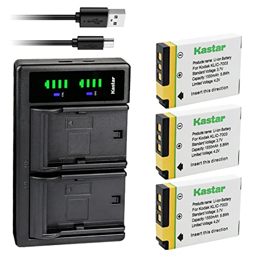 Kastar 3-Pack KLIC-7003 Battery and LTD2 USB Charger Replacement for Kodak KLIC-7003 K7003 Battery, Kodak EasyShare MD81, EasyShare M380, EasyShare M381, EasyShare M420, EasyShare V803 Camera