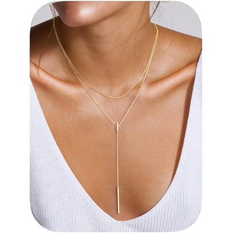 Yoosteel Long Lariat Necklace for Women - Dainty Y-Shaped Necklaces 14K-Gold-Plated Drop Chain Simple Jewelry Trendy Gifts for Women