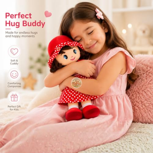 Image of Chi-Chimpu Toyss Soft Curly Doll 30cm (Red) | Premium Plush Stuffed Doll for Girls & Kids | Cute Baby Doll with Curly Hair | Ultra Soft Hugging Toy | Birthday Gift, Baby Sleeping Toy,Washable Soft Toy
