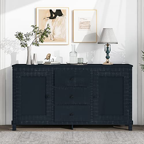 Xd Designs Retro Solid Wood Buffet Cabinet Sideboard With 2 Storage Cabinets And 3 Drawers, Large Storage Cabinet Entryway Console Table Bar Cupboard Server With Adjustable Shelves (Antique Black-U) #TOP14