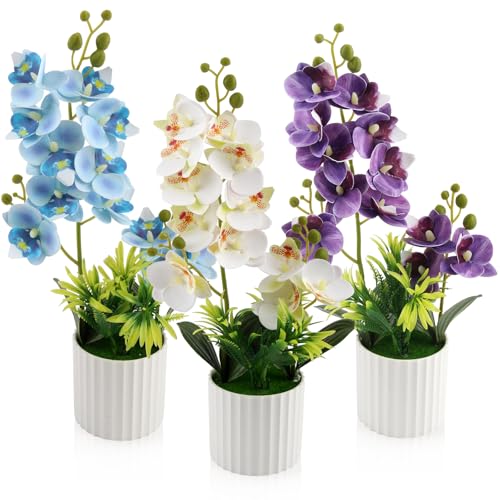 LEIMEND 2 Pièces Orchidees artificielles Bleu Violet Blanc Orchidée Artificielle Pot Orchidée...