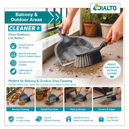 Image of JIALTO Dustpan and Brush Set with Soft Grip Handle | Heavy Duty Hand Broom & Dust Pan Combo | Durable Bristles for Home, Kitchen, Office, Table & Floor Cleaning