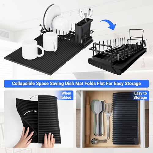 WZGUSXN Expandable & Collapsible Dish Drying Rack for Over The Sink and in Sink, Stainless Steel with Silicone Drip Tray, Space Saving Adjustable Dish Rack for Small Kitchen, Apartment & RV — view 5