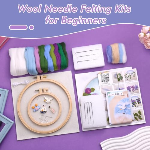 BUOKKON 2 Pcs Needle Felting Kit for Beginner Needle Felting Kit with Wool Roving Embroidery Hoops Instructions Felting Needles - Image 4
