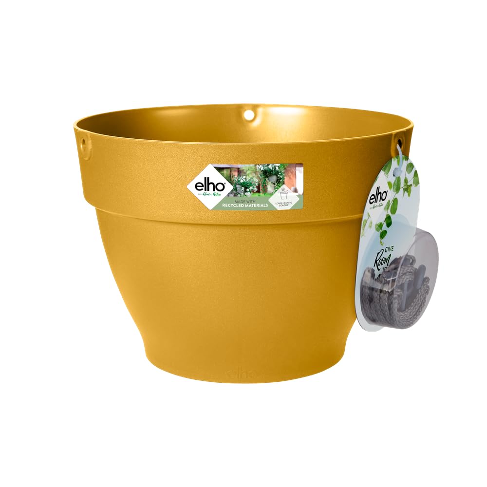 elho Vibia Campana Hanging Basket 26 - Flower Pot for Outdoor - Ø 26.0 x H 18.4 cm - Yellow/Honey Yellow