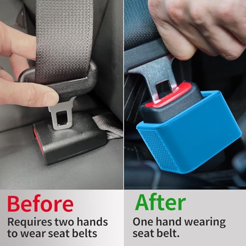 Image of 2 Pack Silicone Seat Belt Buckle Holder, Seat Belt Buckle Booster for Kids, Durable Silicone Material, Easy Access to The Buckles of Rear Seats, Car Accessories, Suitable for Most Car Models (Blue)