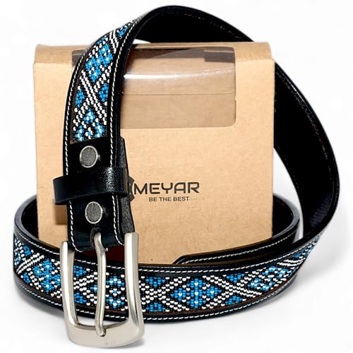 Bead Belt For Men, Leather Durable Western Belt, Black Leather Cowboy Belt.3