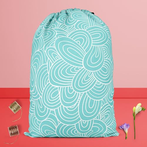 Image of ArtzFolio Hand-Drawn Waves D2 | Reusable Sack Bag | Bag for Gym, Storage, Vegetable & Travel