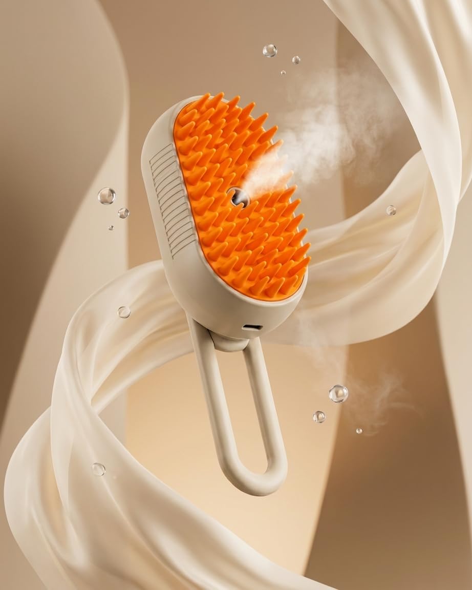 Vapor 3-in-1 Grooming Brush for Dogs and Cats, Orange and Beige, Silicone Bristles, ABS Plastic Body, Spray and Massage, 5cm x 3cm x 2cm (Orange)-image-19