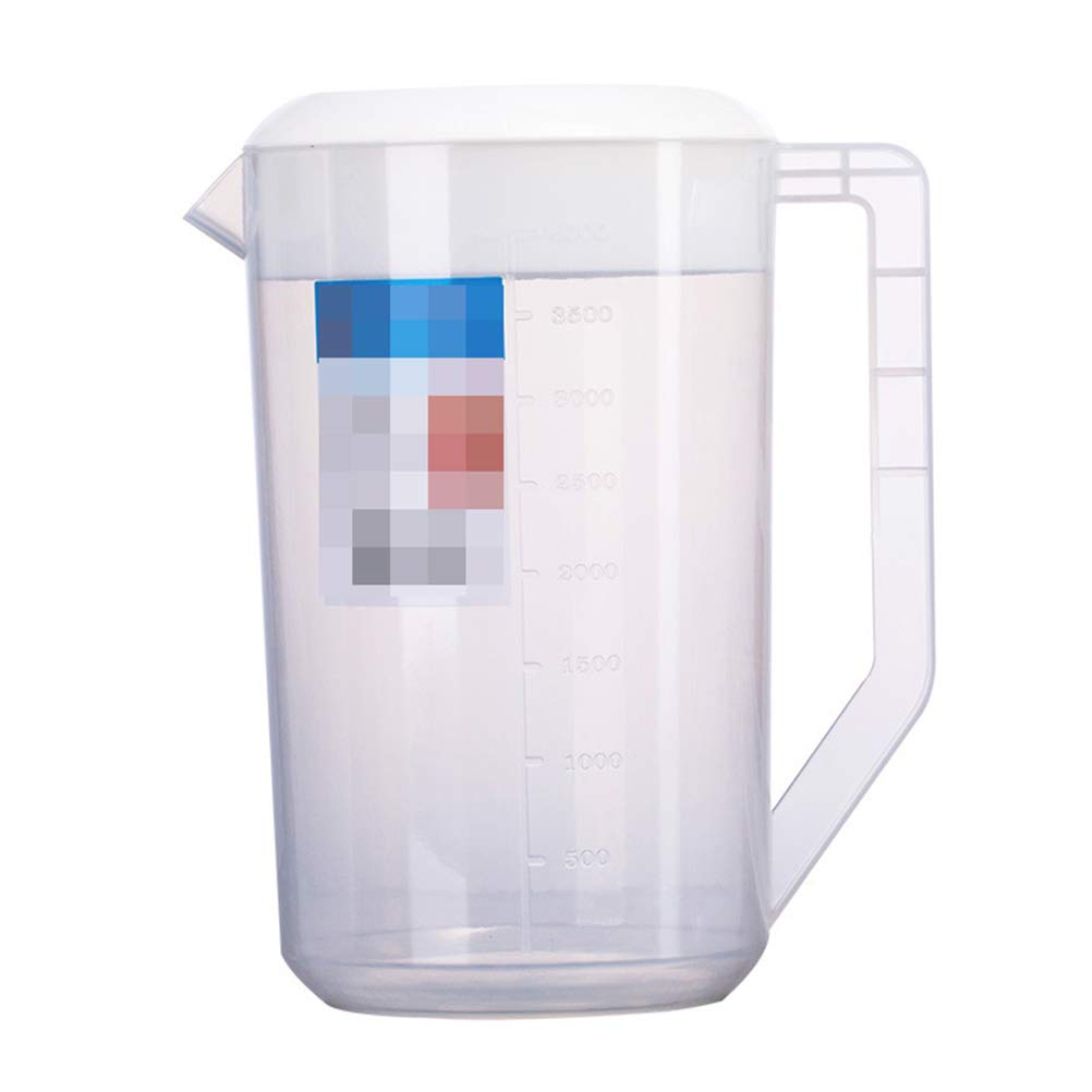 Measuring Kettle with Scale Beverage Storage Container with Lid Cold Water Jug Plastic Juice Pitcher (4000ml White)