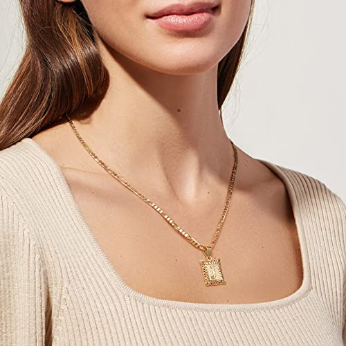 KissYan Initial Letter Pendant Necklace for Men Womens, 14K Gold Plated Square Capital Monogram Necklace Silver Alhpabets from A-Z Figaro Chain Necklace(Golden) - Image 5