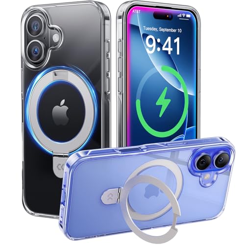Image of CASEKOO for iPhone 16 Plus Case Clear with Ultra Magnetic Invisible Stand [Compatible with MagSafe] [16FT Military-Grade Protection] Transparent Slim Phone Grip Ring Cover 6.7 inch, Clear