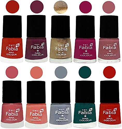 Image of SMC Fabia ALL IN ONE (PACK OF 10), Long Lasting Glossy Nail Polish, 6 ml Each, All Vibrant Colours,01864