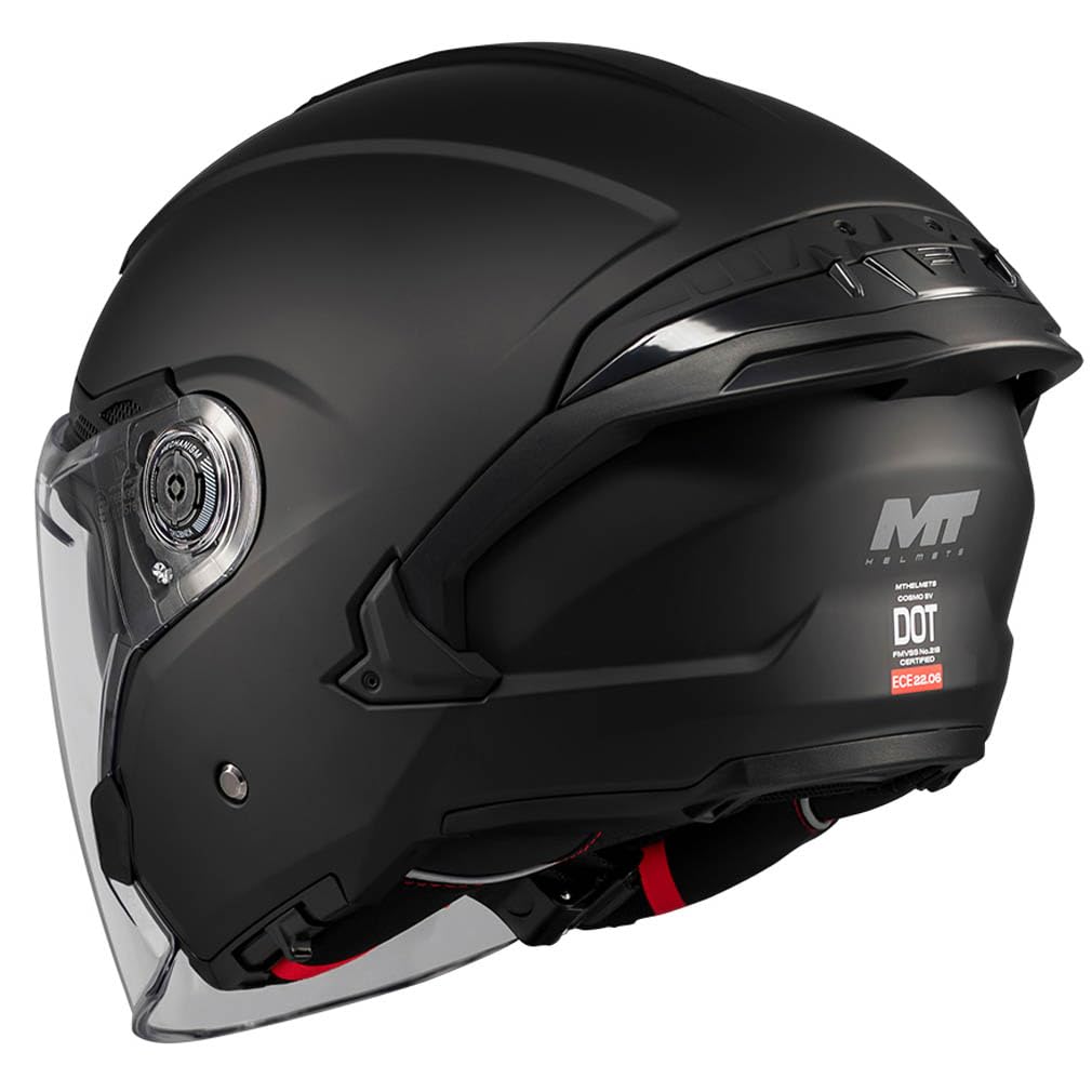 MT Cosmo SV Pure Designed Negro Mate Bluetooth Sena Integrado - Casco de Moto Jet Abierto con Visor Solar - Helmets Unisex Hombre y Mujer - Homologado ECE 22.06