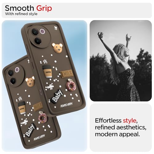 Image of Pikkme Back Cover for Vivo V30e 5G | Cute Fun Cartoon 3D Bear Silicone Full Body Protection Bumper Cover (Brown)