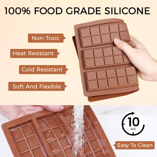 Image of Chocolate Bar Mold, Non-Stick Dubai Chocolate Molds, Food Grade Silicone Deep Chocolate Bar Mold for Pistachio, Candy- Set of 3