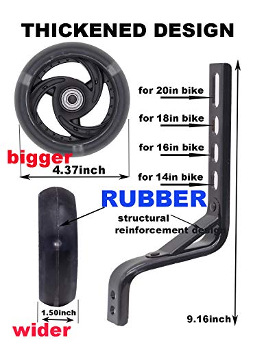 moli dee Training Wheels, Thicken Bike Training Wheels for Kids Under 100lb with Heavy Duty Stainless Steel for 12 14, 16, 18, 20 Inch (Black)