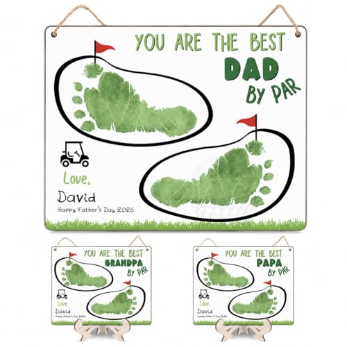 Best Dad By Par Golf Footprint Handprint Craft for Fathers Day Gift, Dad &amp; Kids Handprint Art, Handprint for Fathers Day, DIY Baby Toddler Keepsake, Daddy Golfer Golf Lovers Footprints Making Sign