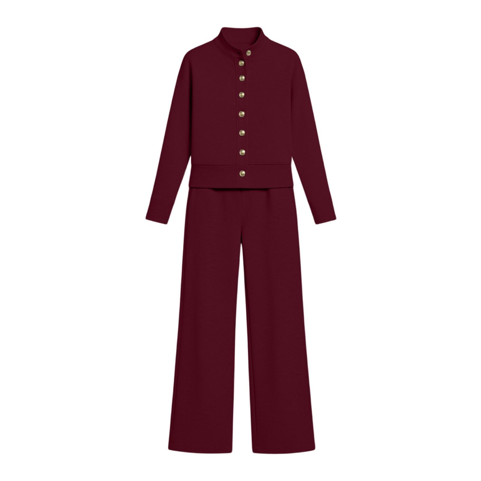 Set da 2 pezzi da donna autunno inverno sottile foderato in pile tute a maniche lunghe felpa con bottoni a gamba larga pantaloni jogger casual sciolto collo a lupetto tuta calda accogliente loungewear