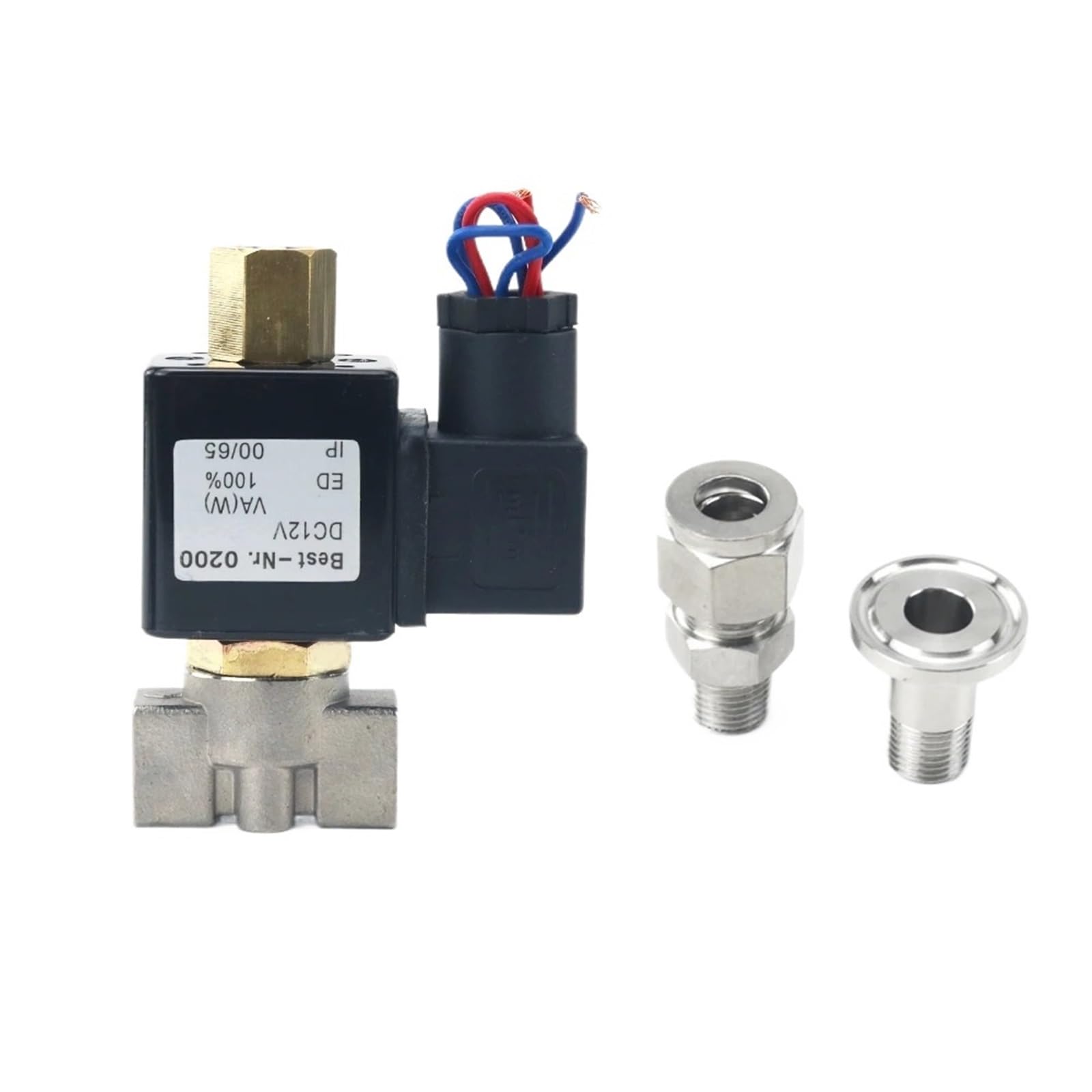 Zawór elektromagnetyczny 1/4" Normalnie otwarty SS 304, 2-drożny, przyłącze do węża olejowego i kwasowego, rury DSJ-M, YDF-LOK, LOK, AC 220 V DC 12 V (z FC 10 mm, AC220V)