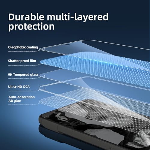 Image of NEW'C 3 Pieces Screen Protector for Google Pixel 8A, Tempered Glass, Anti-Scratch, Anti-Fingerprint, Bubble-Free, 9H Hardness, 0.33 mm, Ultra Transparent, Ultra Resistant