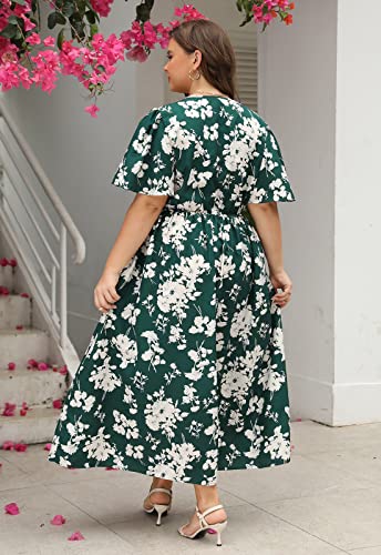 Image of Nemidor Womens Plus Size Maxi Dress Summer Boho Sundress Floral Print Flared Casual Long Dresses with Pocket