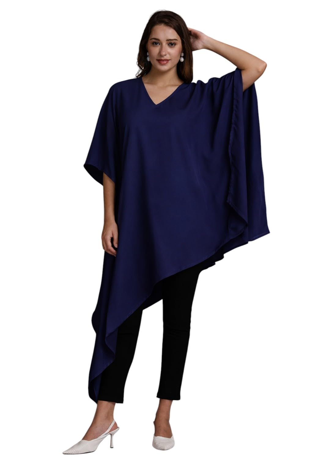 aarsha Navy Blue Solid Women's Crepe Kaftan-picture-46