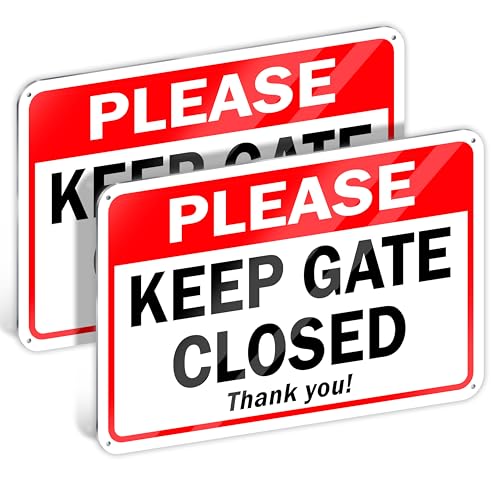 2 PC Please Keep Gate Closed Sign, 7x10 Aluminum Keep Close Gate Sign