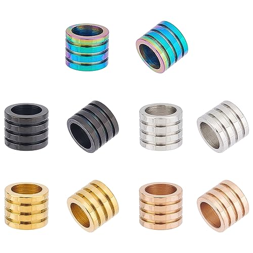 UNICRAFTALE 15pcs 5 Colors Column Spacer Beads, 7mm Hole, Stainless Steel, Grooved Tube, Large Hole